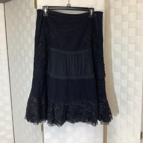 basil & maude black corduroy lace embroidered skirt size 8 - Picture 1 of 11